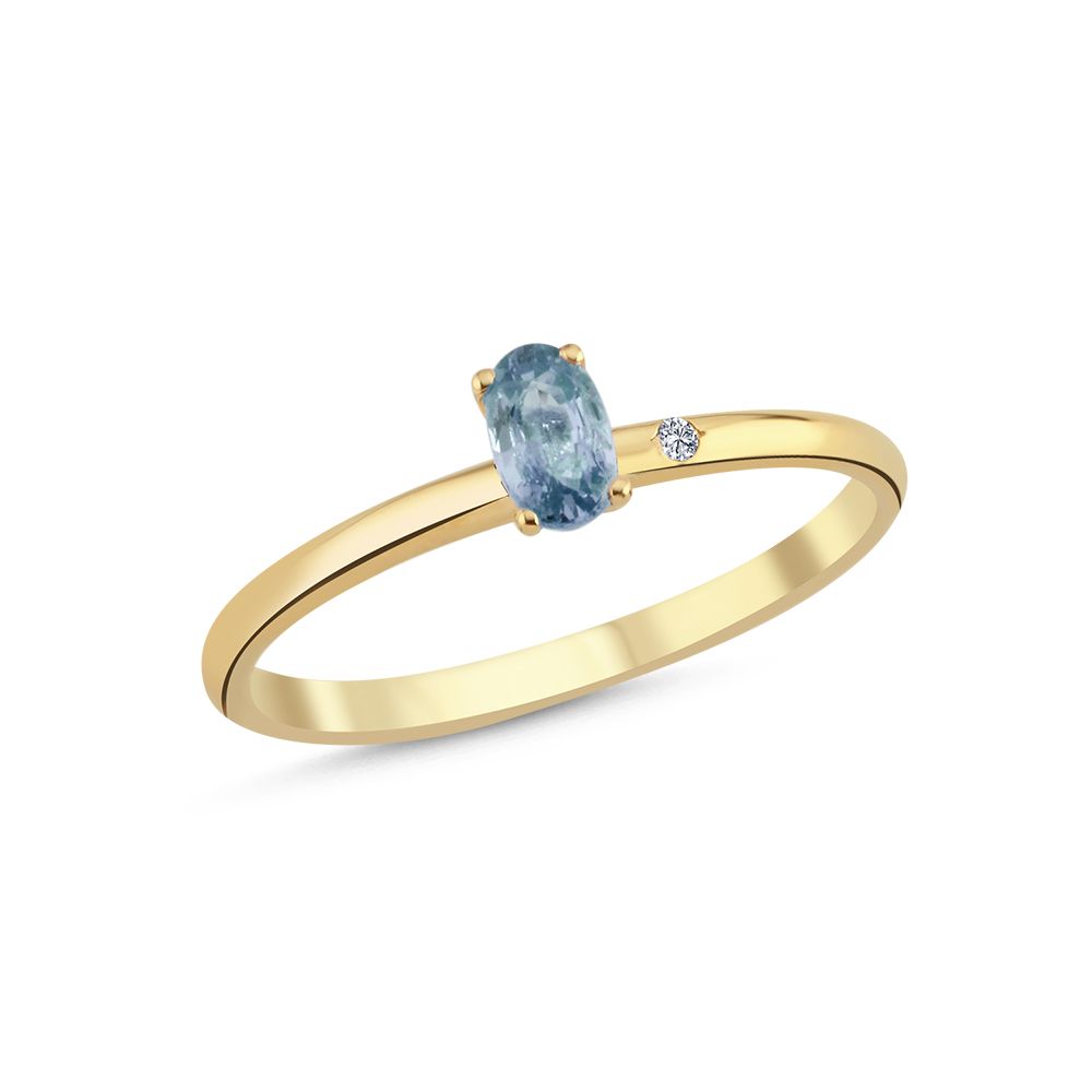 Gull demantshringur með bláum safír