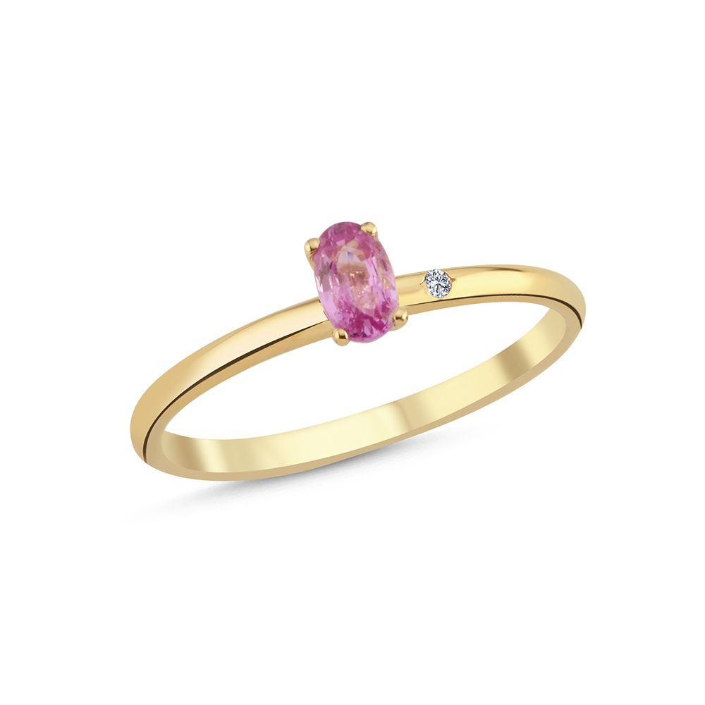 Gull demantshringur með bleikum safír